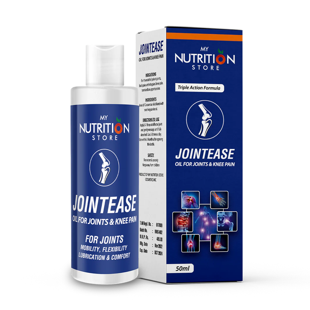 Jointease Herbal Joint Pain Relief Oil soothes aching joints, relieves stiffness, swelling, back, knee, neck, and shoulder pain, and improves joint flexibility.
